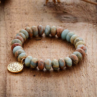 Earthy Jasper Stretchy Bracelet with Lotus Charm - Womens Bracelets Crystal Bracelet - Allora Jade