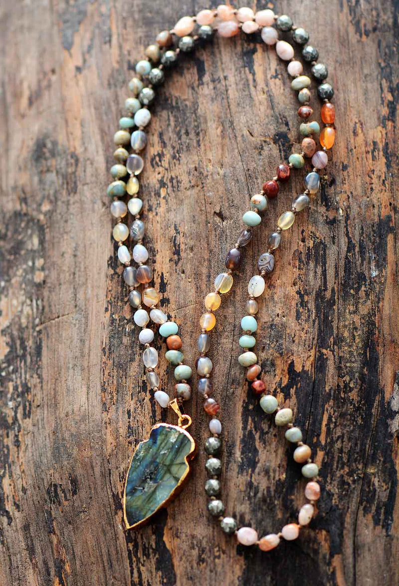 'Dyiraany' Agate Pyrite Jasper and Labradorite Bohemian Pendant Necklace - Allora Jade