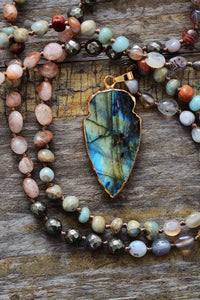 'Dyiraany' Agate, Pyrite, Jasper & Labradorite Pendant Necklace - Womens Necklaces Crystal Necklace - Allora Jade