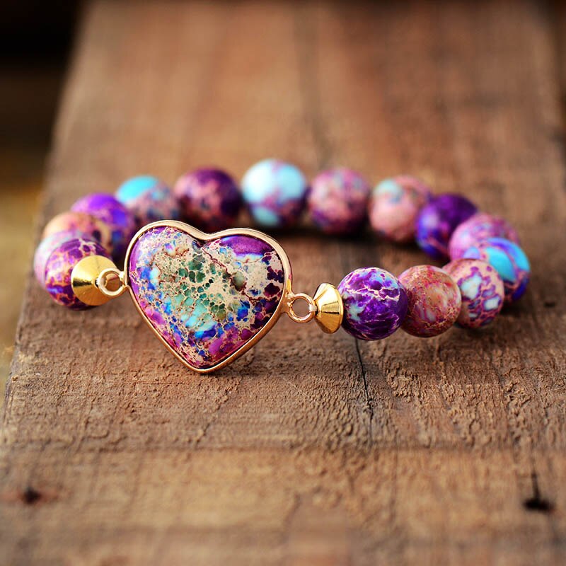 Imperial Jasper Beads and Heart Charm Bracelet ALLORA JADE