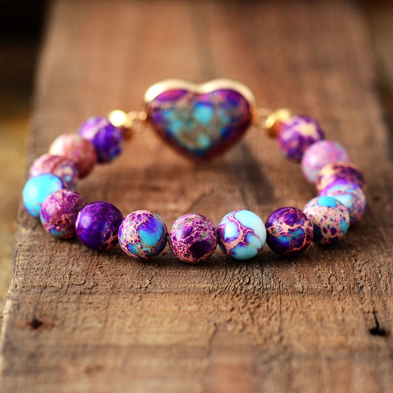 Imperial Jasper Beads and Heart Charm Bracelet ALLORA JADE