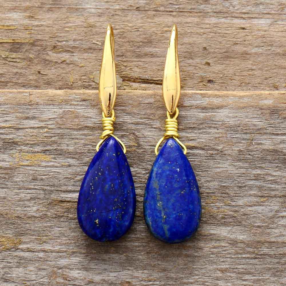 Natural Stone Drop Earrings for Women High 2024 End Gold Teardrop Dangle Earrings Amazonite, Lapis Lazuli, Rhodonite Handmade Jewelry