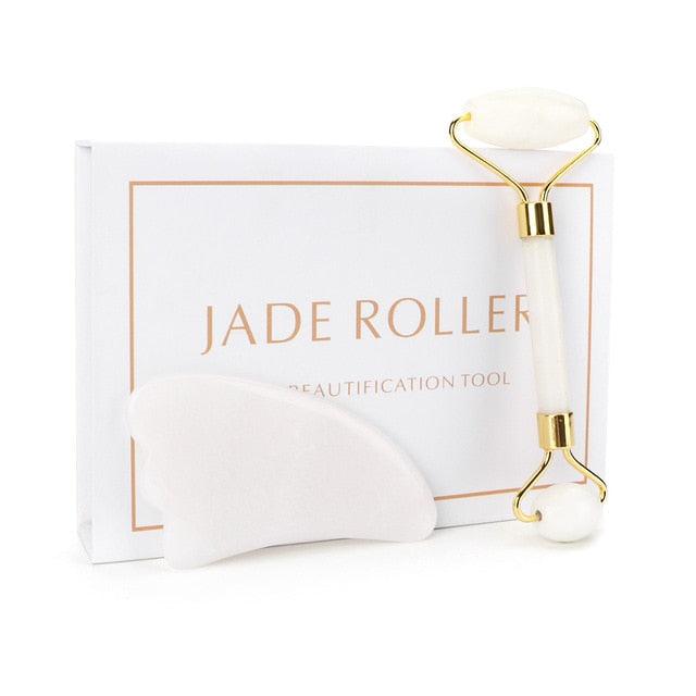'Jade Roller' White Jade Roller Gua Sha Scraper Massage Tool - Womens Beauty Jade Roller - Allora Jade