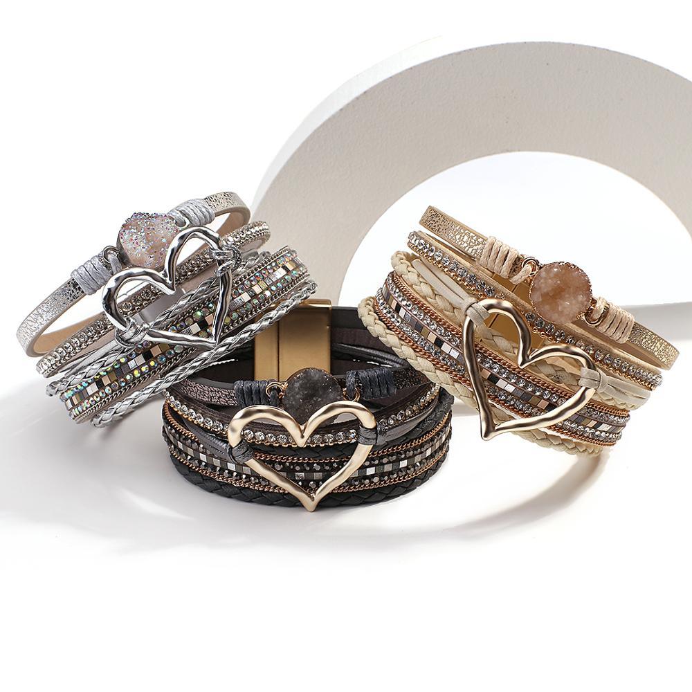 'Dalgu' Heart Charm Cuff Bracelet - grey - Womens Bracelets - Allora Jade