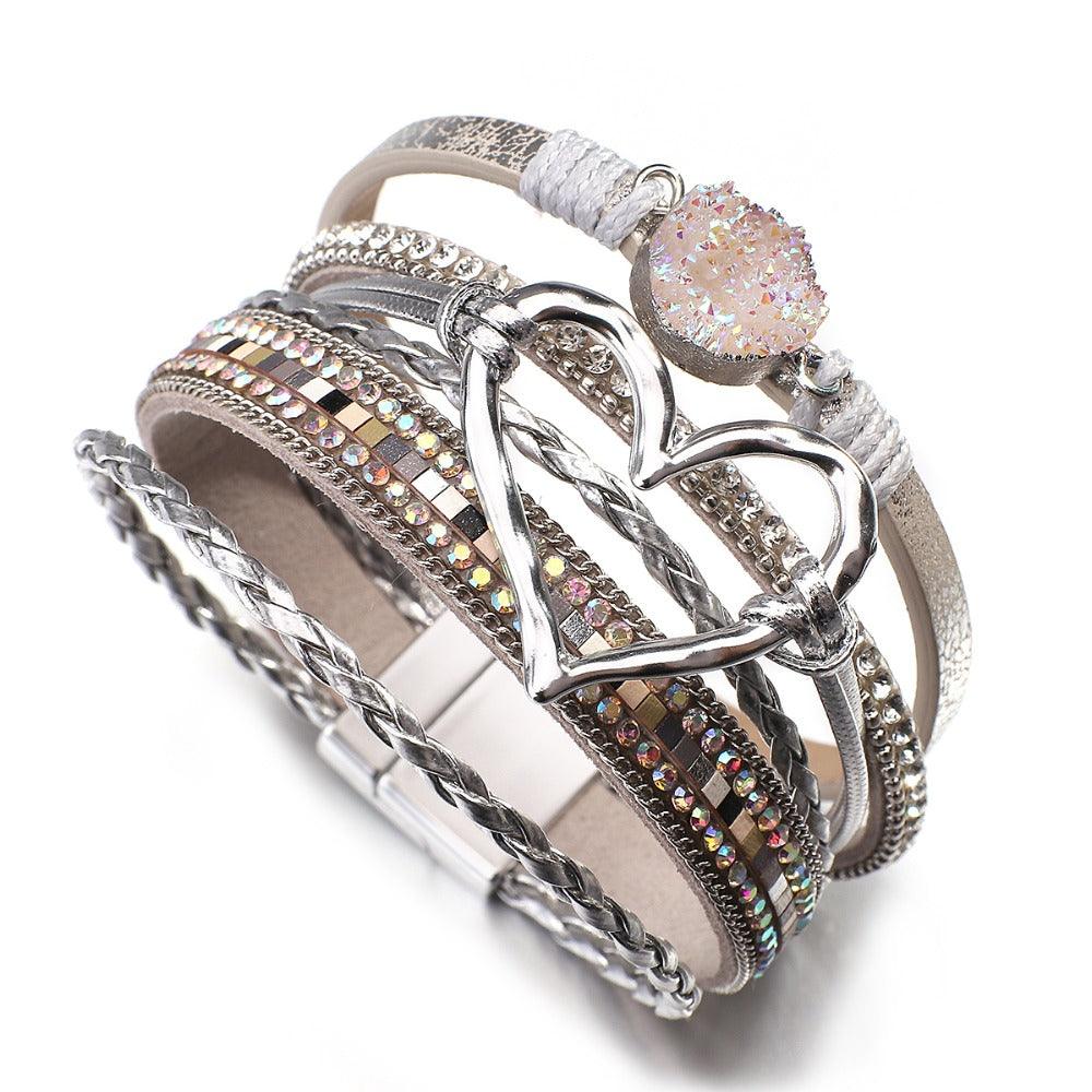 'Dalgu' Heart Charm Cuff Bracelet - silver - Womens Bracelets - Allora Jade