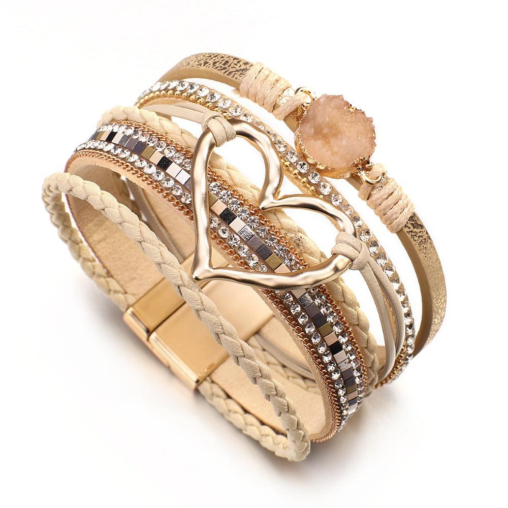 'Dalgu' Heart Charm Cuff Bracelet - beige - Womens Bracelets - Allora Jade