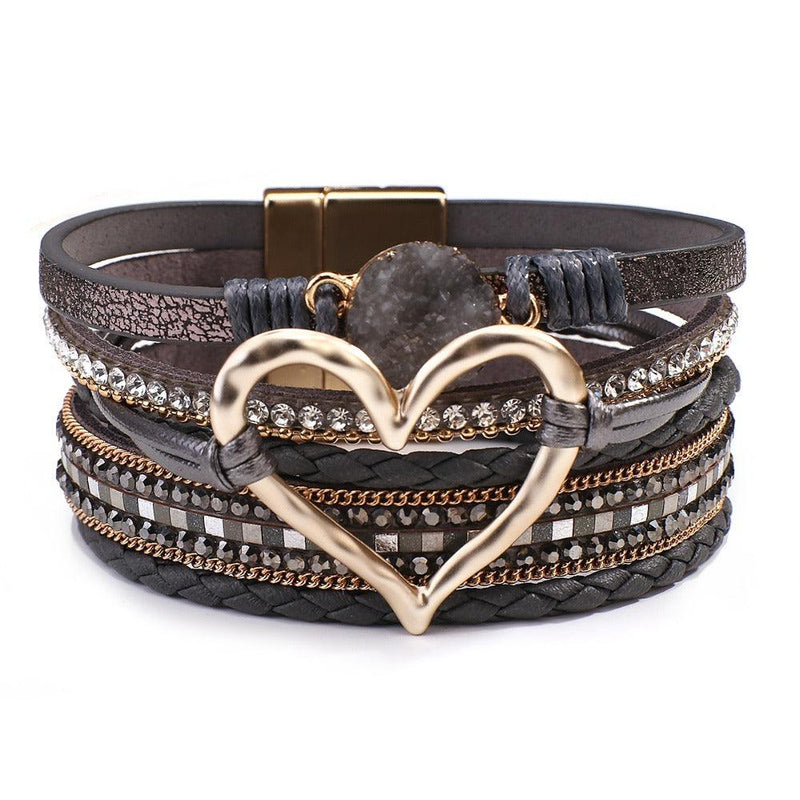 'Dalgu' Heart Charm Cuff Bracelet - grey - Womens Bracelets - Allora Jade