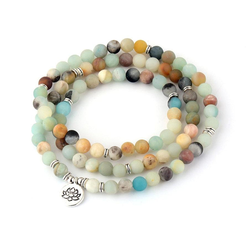 'Lotus Charm' & Amazonite Beads Necklace - Womens Necklaces Crystal Necklace - Allora Jade