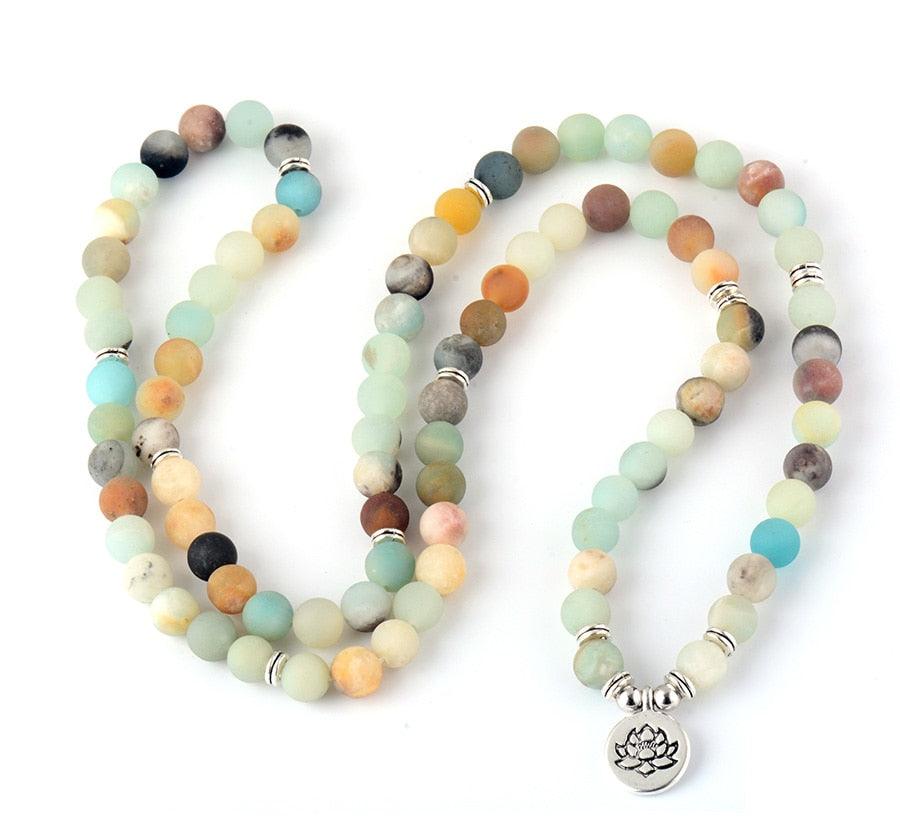 'Lotus Charm' & Amazonite Beads Necklace - Womens Necklaces Crystal Necklace - Allora Jade
