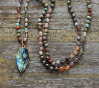 'Dyiraany' Agate, Pyrite, Jasper & Labradorite Pendant Necklace - Womens Necklaces Crystal Necklace - Allora Jade