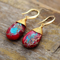 'Yuingin' Red Blue Jasper Drop Earrings - Womens Earrings Crystal Earrings - Allora Jade