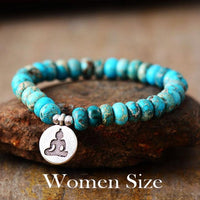 Blue Jasper Stretchy Bracelet w/ Yogi Charm - Womens Bracelets Crystal Bracelet - Allora Jade