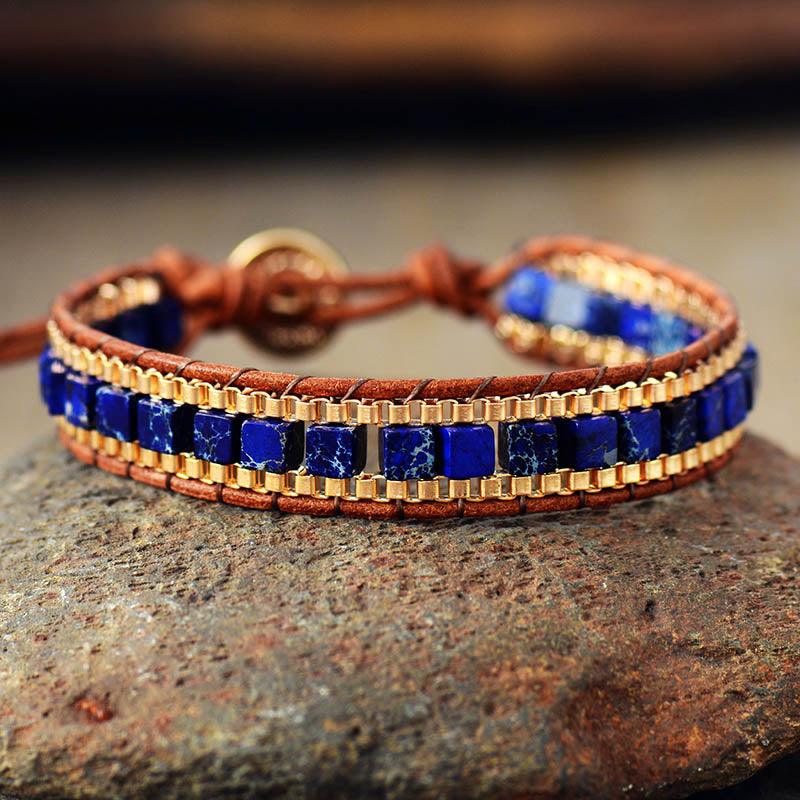 Dark Blue Jasper Cuff Bracelet - Womens Bracelets Crystal Bracelet - Allora Jade
