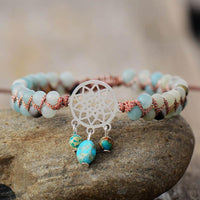 Amazonite Braided Bracelet w/ Dreamcatcher Charm - Womens Bracelets Crystal Bracelet - Allora Jade