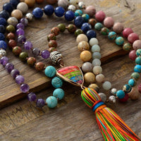 'Rainbow Pendant' Mixed Crystals 108 Mala Beads Necklace - Allora Jade