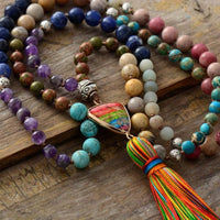 'Rainbow Pendant' Mixed Crystals 108 Mala Beads Necklace - Allora Jade
