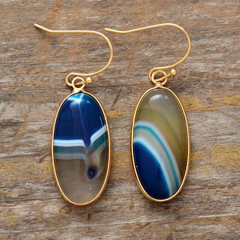 'Gadhung' Blue Onyx Drop Earrings - Womens Earrings Crystal Earrings - Allora Jade