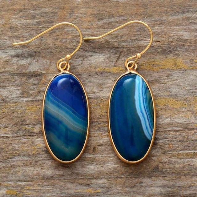 'Gadhung' Blue Onyx Drop Earrings - Womens Earrings Crystal Earrings - Allora Jade
