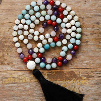 'Black Tassel' Moonstone, Agate & Amethyst 108 Mala - Womens Necklaces Crystal Necklace - Allora Jade