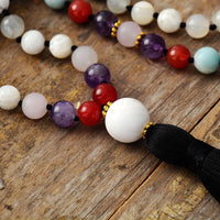 'Black Tassel' Moonstone, Agate & Amethyst 108 Mala Beads necklace - Allora Jade