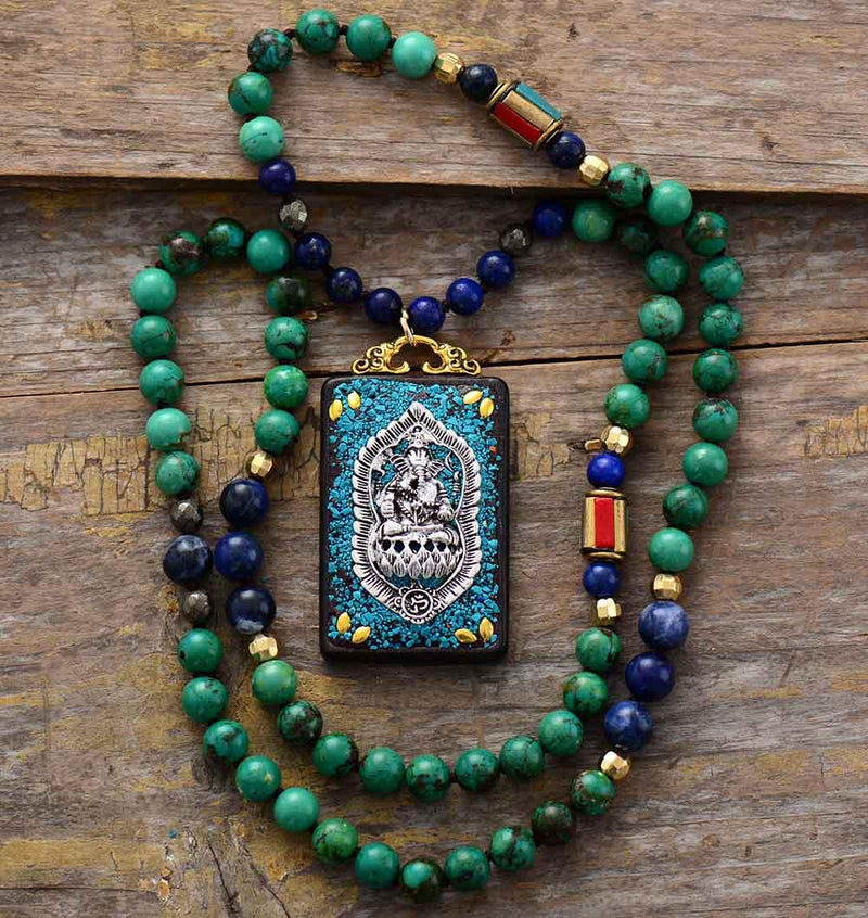 'Ganesha Pendant' Jasper, Lapis Lazuli & Sodalite Necklace - Womens Necklaces Crystal Necklace - Allora Jade