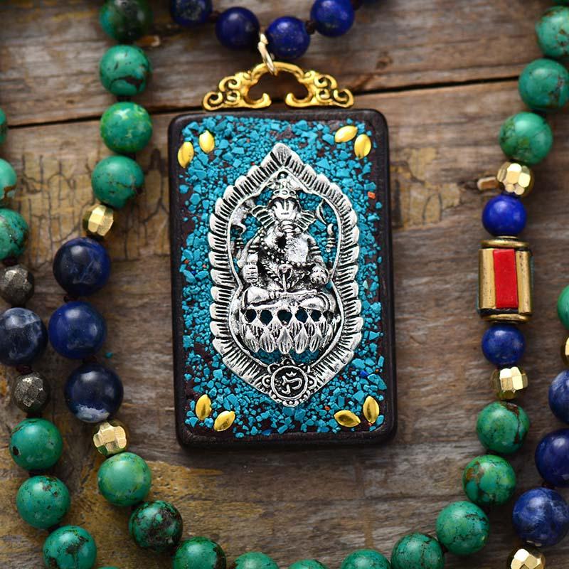 'Ganesha Pendant' Jasper, Lapis Lazuli & Sodalite Necklace - Womens Necklaces Crystal Necklace - Allora Jade