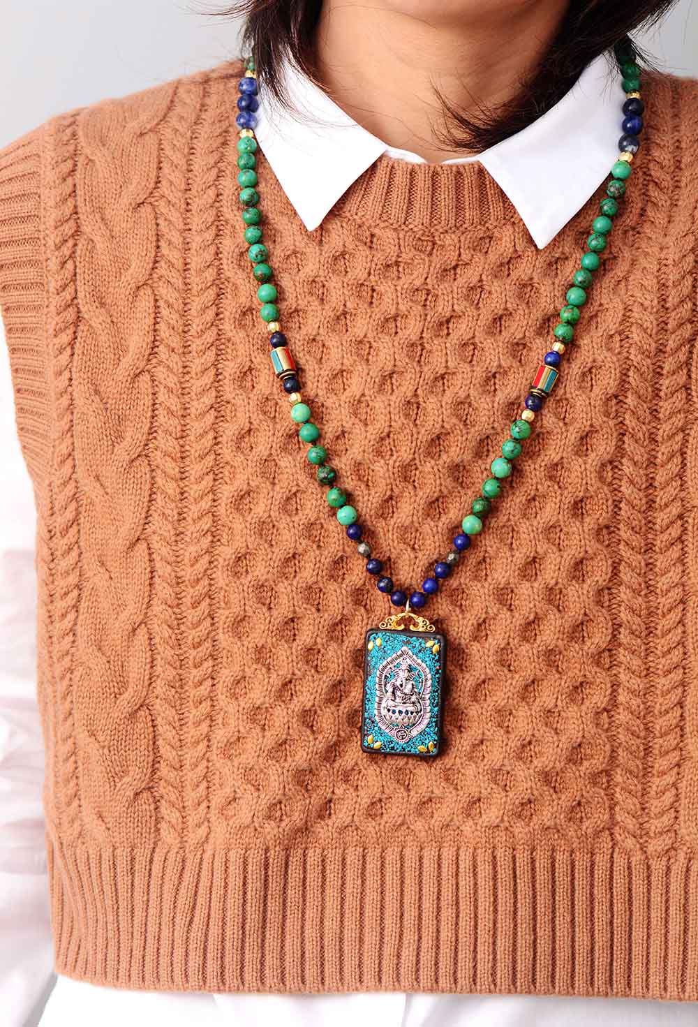 'Ganesha Pendant' Jasper, Lapis Lazuli and Sodalite Necklace - Allora Jade