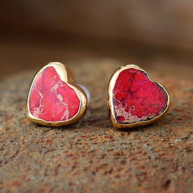 'Hearts' Red Jasper Stud Earrings - Womens Earrings Crystal Earrings - Allora Jade