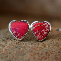 'Hearts' Red Jasper Stud Earrings - Womens Earrings Crystal Earrings - Allora Jade