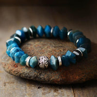 Blue Apatite Stretchy Bracelet w/ Tree of Life Charm - Womens Bracelets Crystal Bracelet - Allora Jade