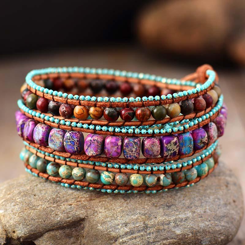 Purple, Earthy, Blue Jasper Wrap Bracelet - Womens Bracelets Crystal Bracelet - Allora Jade