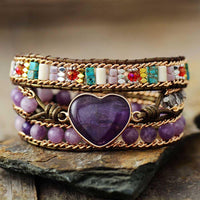 Amethyst Heart Charm & Beads Wrap Bracelet - Womens Bracelets Crystal Bracelet - Allora Jade
