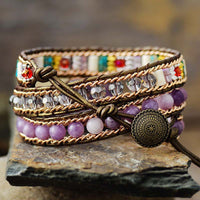 Bohemian Amethyst Heart Charm and Beads Wrap Bracelet - Allora Jade