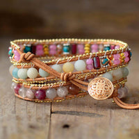 Amazonite, Quartz & Rose Quartz Heart Charm Wrap Bracelet - Womens Bracelets Crystal Bracelet - Allora Jade