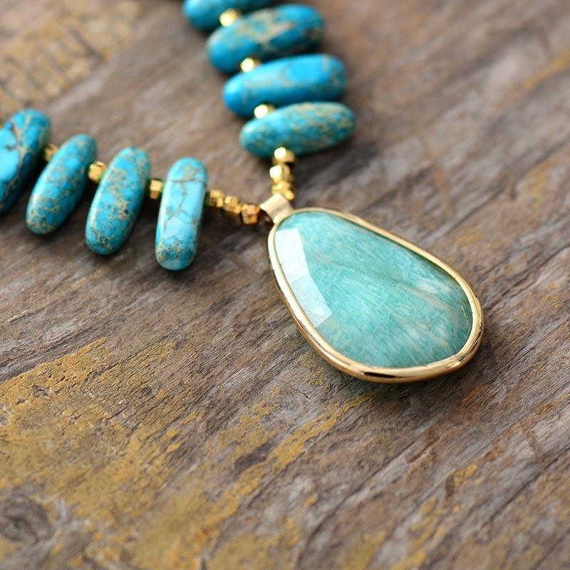'Nginhu' Blue Jasper & Amazonite Pendant Necklace - Womens Necklaces Crystal Necklace - Allora Jade