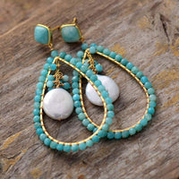 'Murriyan' Amazonite & Pearl Drop Earrings - Womens Earrings Crystal Earrings - Allora Jade