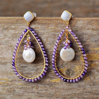 'Murriyan' Amethyst & Pearl Drop Earrings - Womens Earrings Crystal Earrings - Allora Jade