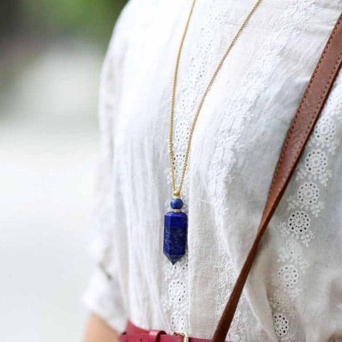 'Gamarra' Lapis Lazuli Essential Oil Diffuser Bottle Pendant Necklace - Womens Necklaces Crystal Necklace - Allora Jade