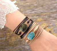 Bohemian Natural Amazonite Charm Wax Cord Wrap Bracelet - Allora Jade