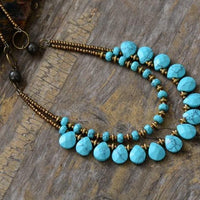 'Yawarra' Multilayered Turquoise & Seed Beads Necklace - Womens Necklaces Crystal Necklace - Allora Jade
