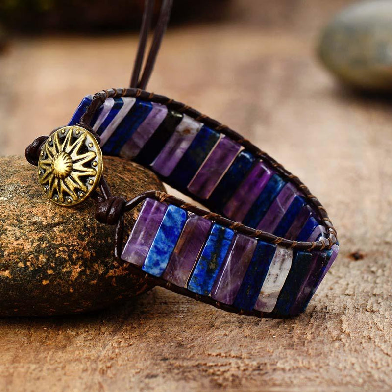 Lapis Lazuli & Amethyst Cuff Bracelet - Womens Bracelets Crystal Bracelet - Allora Jade