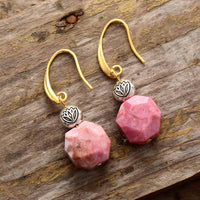 'Lotus Bead' Rhodonite Drop Earrings - Womens Earrings Crystal Earrings - Allora Jade