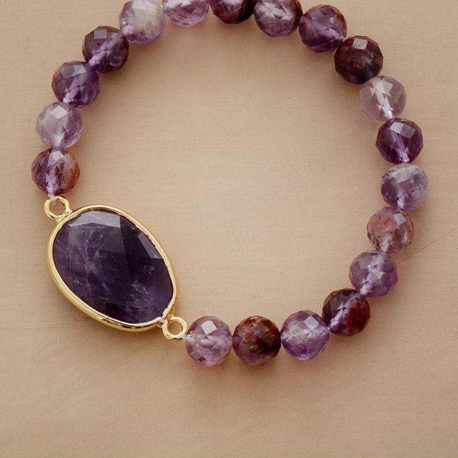 Purple Phantom Quartz & Amethyst Stretchy Bracelet - Womens Bracelets Crystal Bracelet - Allora Jade