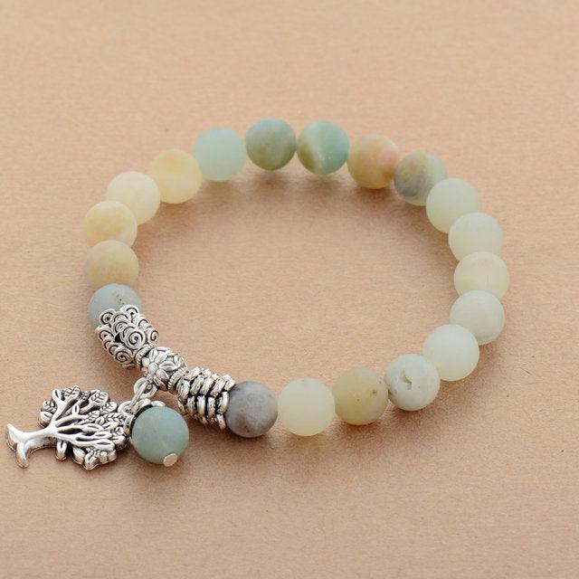 Amazonite Stretchy Bracelet w/ Tree of Life Charm - Womens Bracelets Crystal Bracelet - Allora Jade