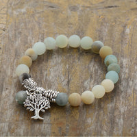 Bohemian Amazonite Beaded Stretchy Bracelet with Tree of Life Charm - Allora Jade
