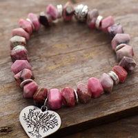 Rhodonite & Tree of Life Charm Stretchy Bracelet - Womens Bracelets Crystal Bracelet - Allora Jade