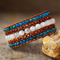 Moonstone & Blue Apatite Cuff Bracelet - Womens Bracelets Crystal Bracelet - Allora Jade