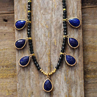 Women's Bohemian Lapis Lazuli and Rhinestone Crystal Pendant Necklace - Allora Jade