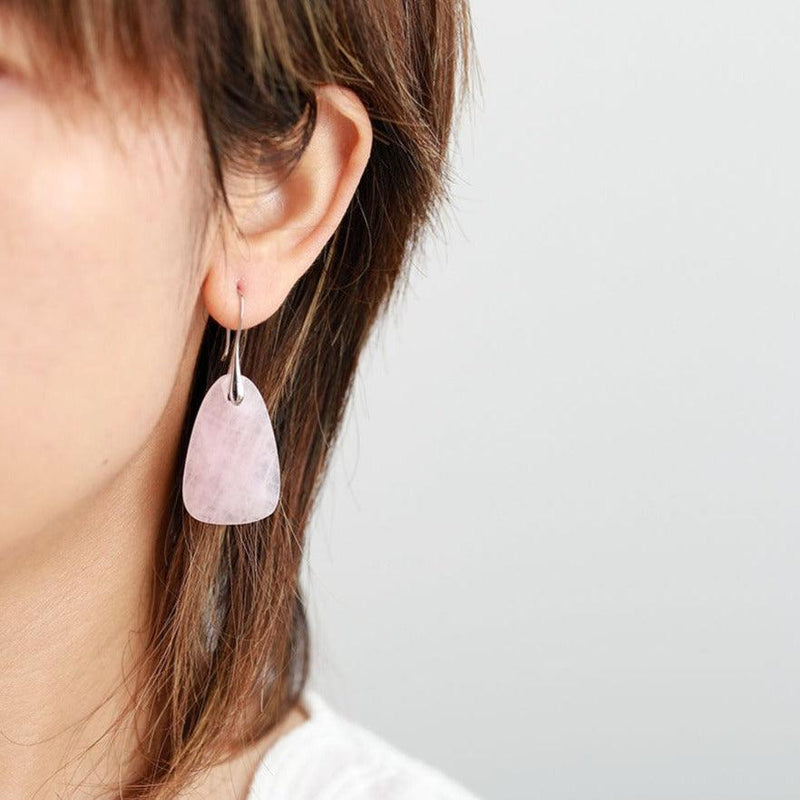 'Nginyal' Rose Quartz Drop Earrings - Womens Earrings Crystal Earrings - Allora Jade