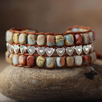 Earthy Jasper & Heart Beads Cuff Bracelet - Womens Bracelets Crystal Bracelet - Allora Jade